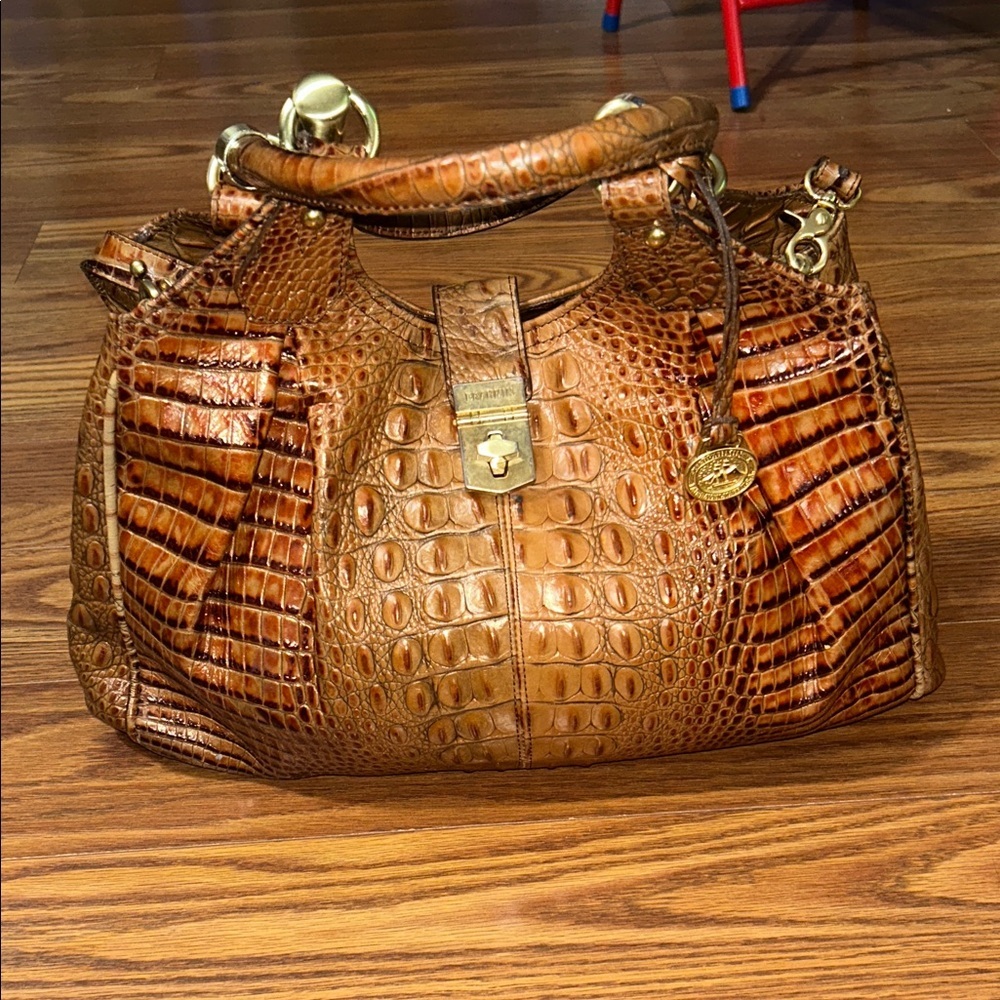 BRAHMIN Melbourne Elisa Toasted Croc Satchel Bag Gently Used- Beautiful